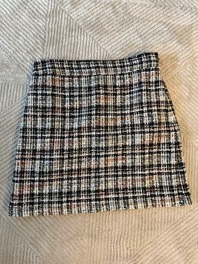 LOFT Black, Cream & Pink Tweed Mini Skirt